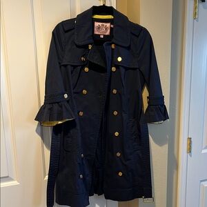 Juicy Couture Navy Blue Women Trench Coat with Flared Sleeves. Size S
